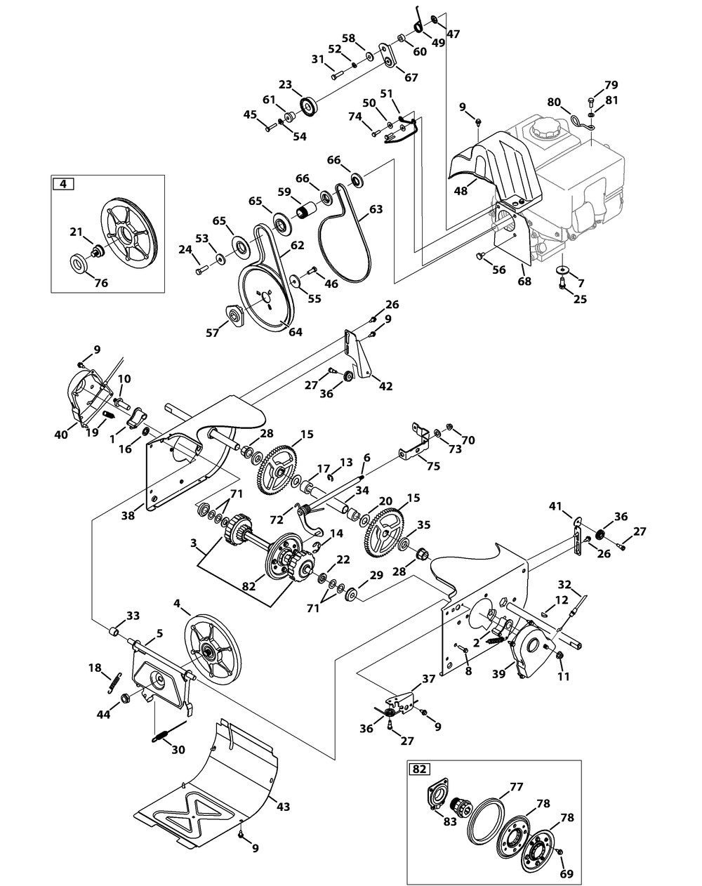 Drive System Diagram and Parts List for 3X30-INCHTRAC31AH77SZ (31AH77SZ710)(2014) Cub Cadet Snow Blower